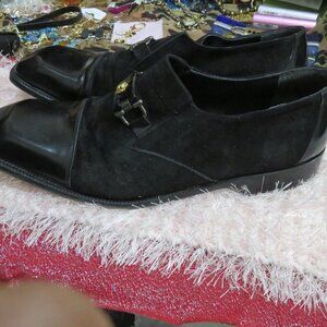 Versace Medusa Head Leather & Suede Derby Oxford Loafers Black Dress Shoes 13